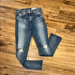 ✨ AG Mari High Rise Straight Jeans - Distressed Medium Wash, Size 27, Inseam 30”