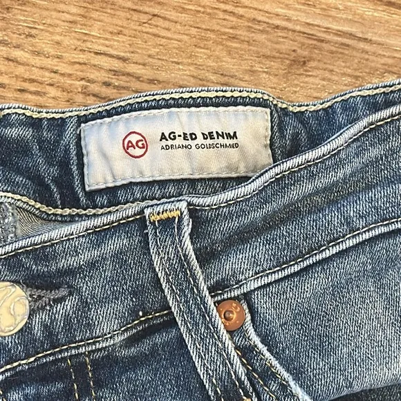 ✨ AG Mari High Rise Straight Jeans - Distressed Medium Wash, Size 27, Inseam 30”