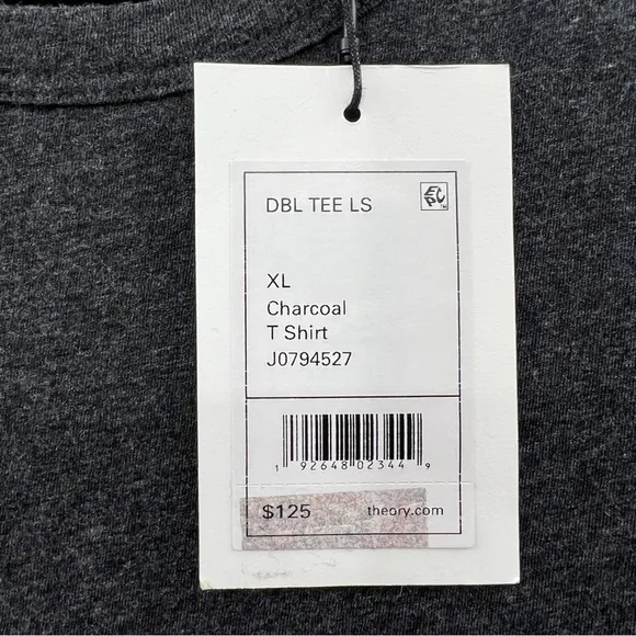 - NEW Theory Double Long-Sleeve Tee in Pima Cotton Charcoal Gray Heathered