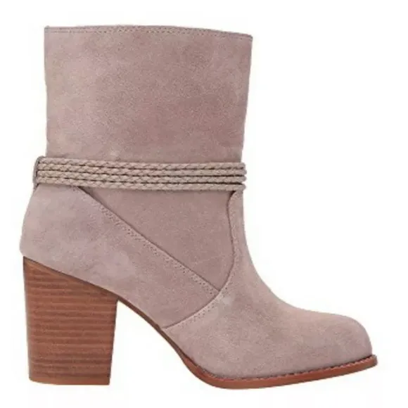 $188 Splendid Suede Wraparound Booties 6 1/2 Taupe Braided Rope 6.5 Boots Shoes