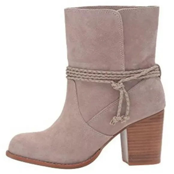 $188 Splendid Suede Wraparound Booties 6 1/2 Taupe Braided Rope 6.5 Boots Shoes