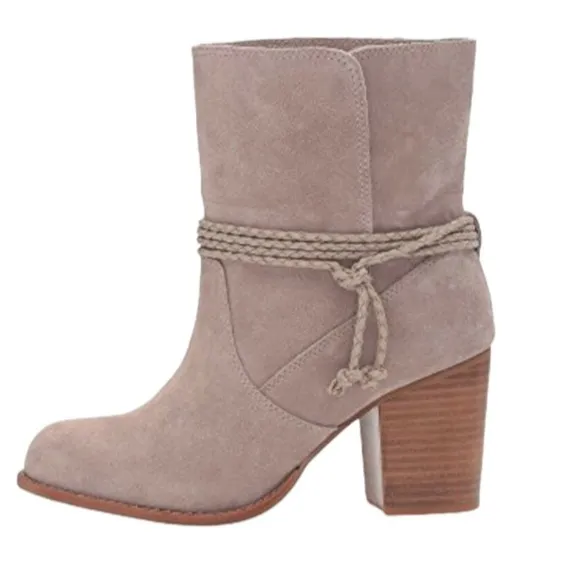 $188 Splendid Suede Wraparound Booties 6 1/2 Taupe Braided Rope 6.5 Boots Shoes