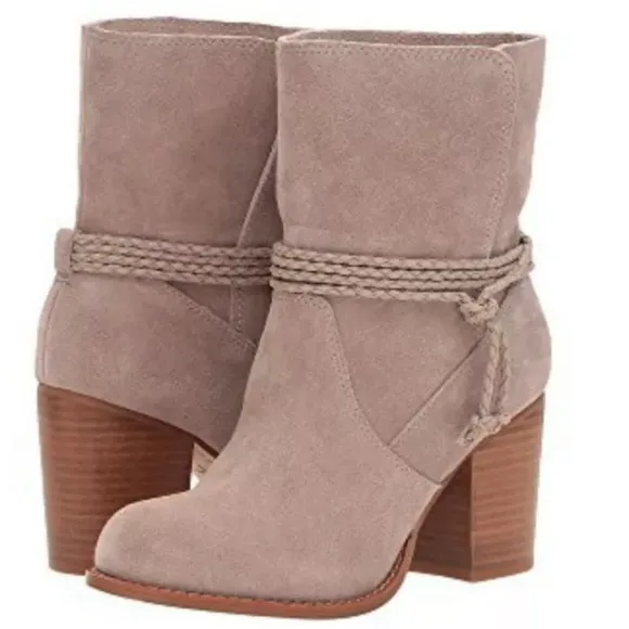 $188 Splendid Suede Wraparound Booties 6 1/2 Taupe Braided Rope 6.5 Boots Shoes
