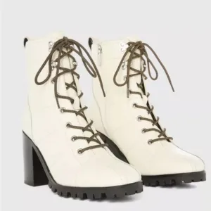$398 NWT NIB Paige Christie Bone White Leather Lace Up Heeled Combat Boots 8.5