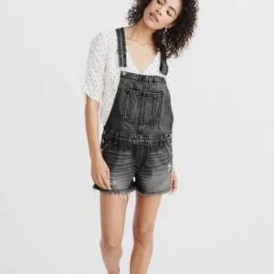 Abercrombie &amp; Fitch Gray Denim Short Overalls Size L