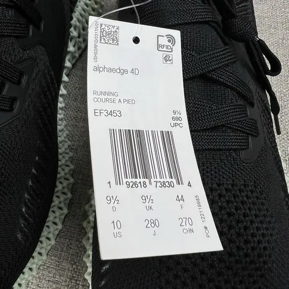 Adidas AlphaEdge 4D Running Shoes Core Black Carbon EF3453 Men's Size 10