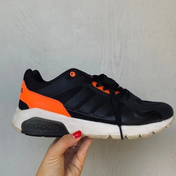 Adidas Black &amp; Orange Cloud Sole Sneakers - Size 9.5