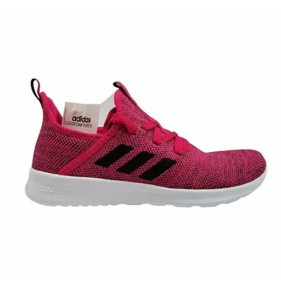 Adidas Girls Cloudfoam Pure K Pink Black Shoes Size 6