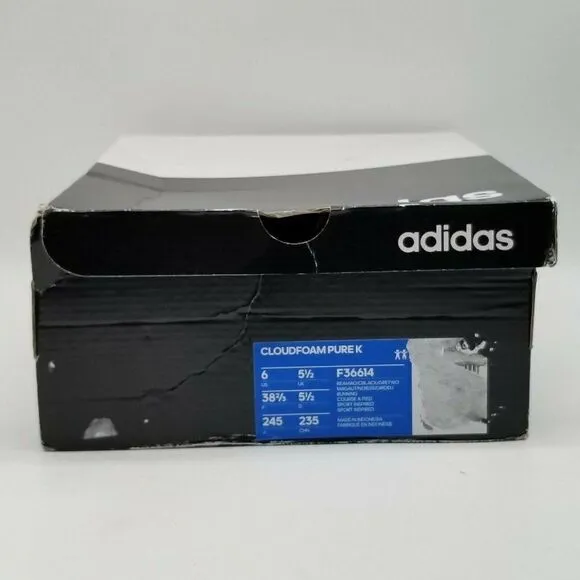 Adidas Girls Cloudfoam Pure K Pink Black Shoes Size 6