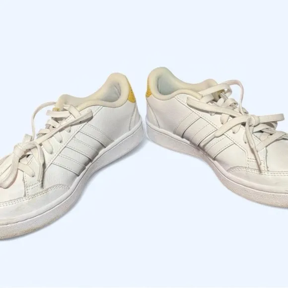 Adidas Grand Court White and Gold Sneakers with Cloudfoam Cushioning