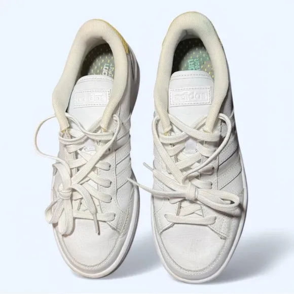 Adidas Grand Court White and Gold Sneakers with Cloudfoam Cushioning