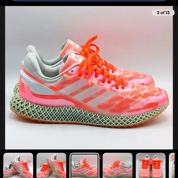Adidas Mens 4D 1.0  Coral Green Running Shoes (11.5)‎