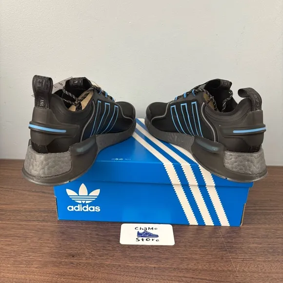 Adidas Originals NMD R1 V3 Athletic Boost Shoes Black Blue HQ6637 Men's Sz