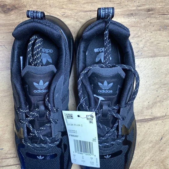 Adidas Originals ZX 2K FLUX C Kids Size 2.5 Sneakers Black School Shoes Athletic
