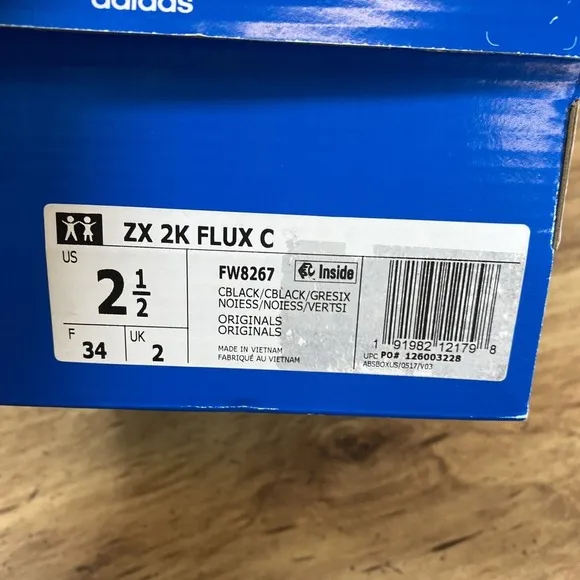 Adidas Originals ZX 2K FLUX C Kids Size 2.5 Sneakers Black School Shoes Athletic