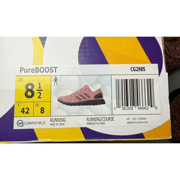 Adidas Pureboost Shoes Men’s Size 8.5 Salmon Pink Black Athletic CG2985 Boost