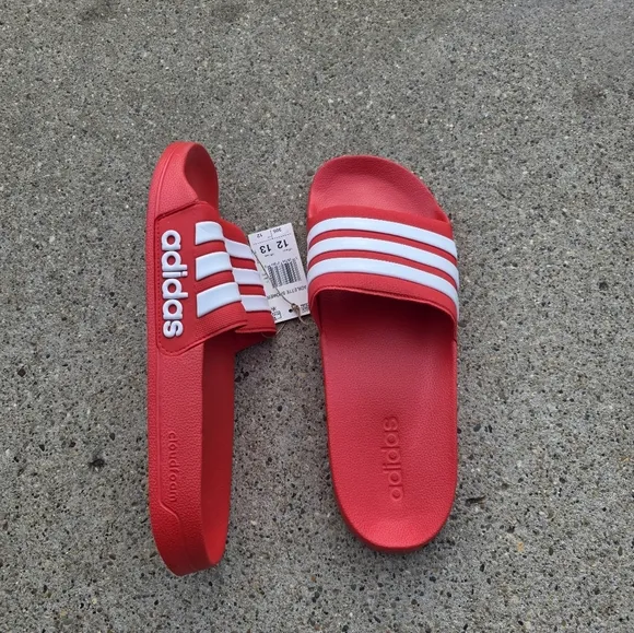 Adidas Red and White Slide Sandals Men Size 12