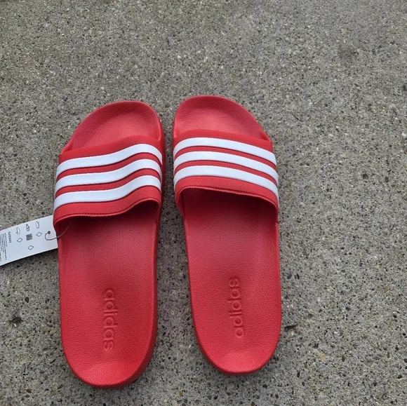 Adidas Red and White Slide Sandals Men Size 12