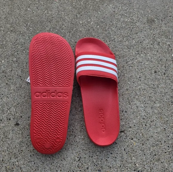 Adidas Red and White Slide Sandals Men Size 12