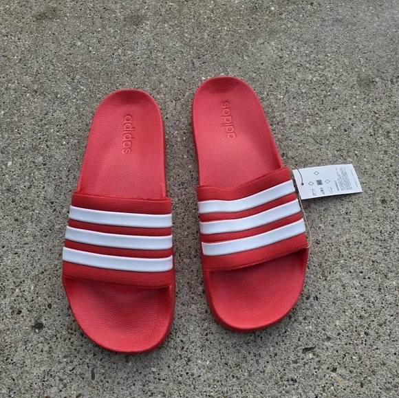 Adidas Red and White Slide Sandals Men Size 12
