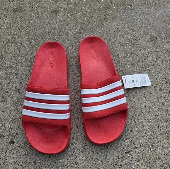 Adidas Red and White Slide Sandals Men Size 12