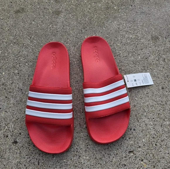 Adidas Red and White Slide Sandals Men Size 12