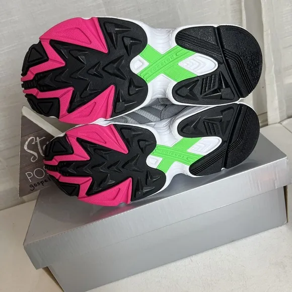 Adidas Yung-96 Juniors Size 5 Gray Pink Green Shoes Sneakers New!