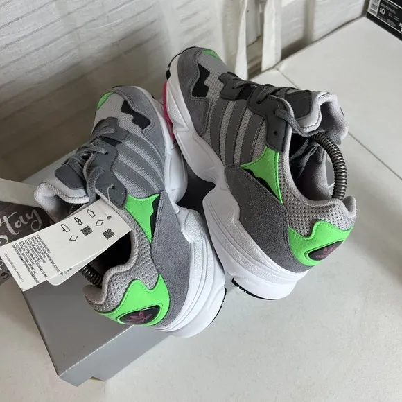 Adidas Yung-96 Juniors Size 5 Gray Pink Green Shoes Sneakers New!