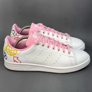 Adidas Stan Smith 'Doodle - White Pink' athletic sneaker shoes womens size 8.5