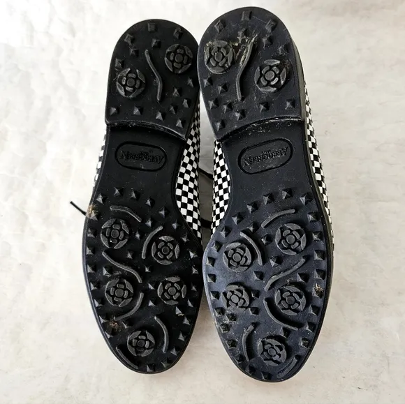 Aerogreen Golf Shoes Black White Check Leather Women's