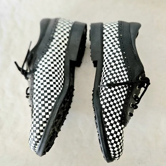 Aerogreen Golf Shoes Black White Check Leather Women's