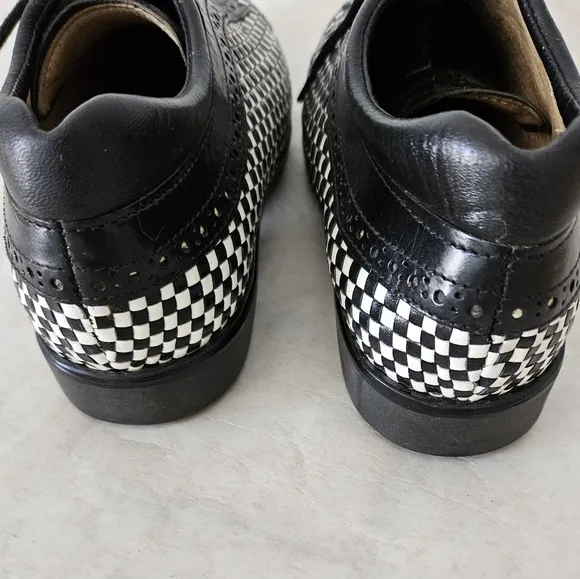Aerogreen Golf Shoes Black White Check Leather Women's