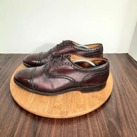 ALDEN 908 Mens 8 Shoes Burgundy Calfskin Leather Medallion Perf Tip Oxford $690