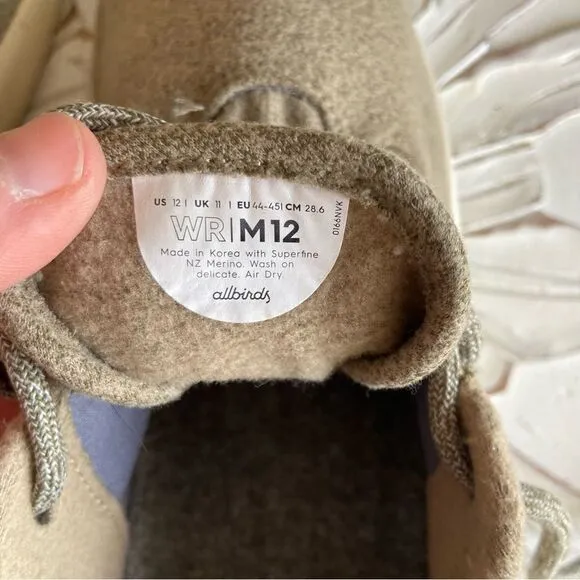 Allbirds Mens Wool Runner Tan Running Shoes Size 12