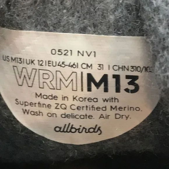Allbirds Wool Runner Mizzles Gray/White Athletic Running Shoes Men's Size 13