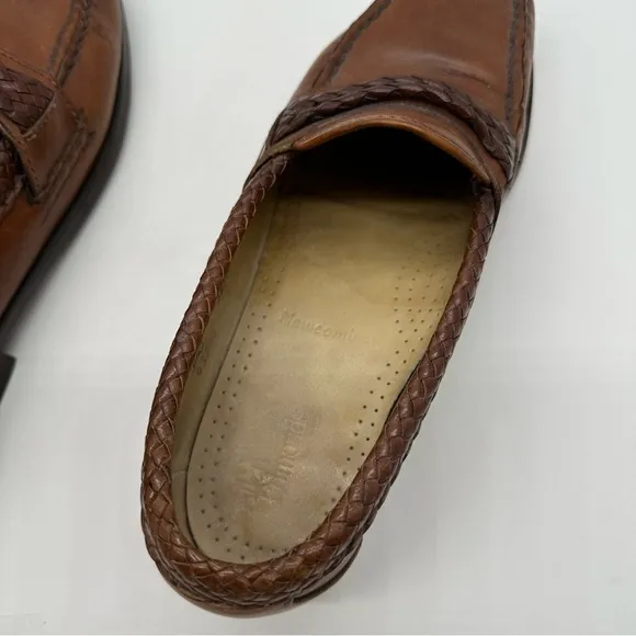 Allen Edmonds Newcomb Mens 9.5 Woven Leather Penny Loaders Slip On Shoes Leather
