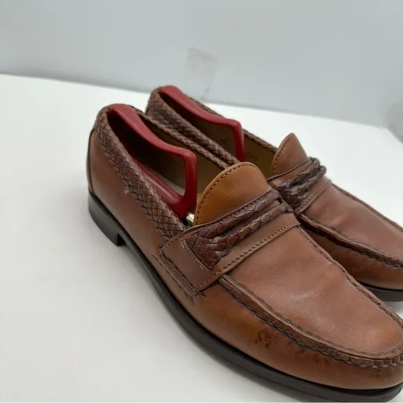 Allen Edmonds Newcomb Mens 9.5 Woven Leather Penny Loaders Slip On Shoes Leather