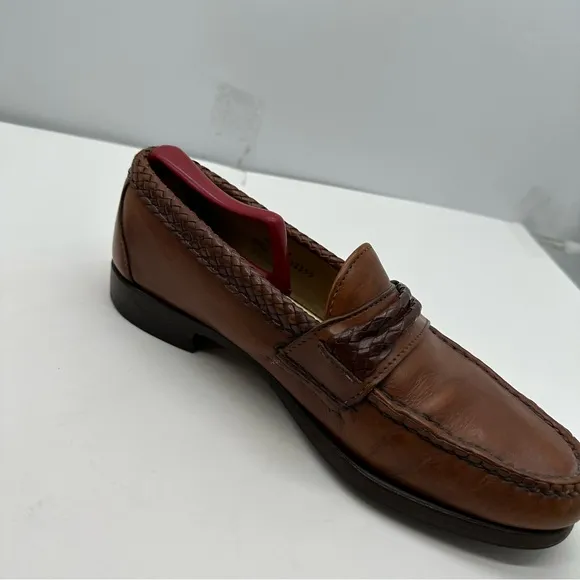 Allen Edmonds Newcomb Mens 9.5 Woven Leather Penny Loaders Slip On Shoes Leather