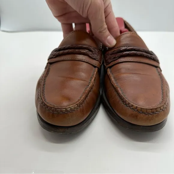 Allen Edmonds Newcomb Mens 9.5 Woven Leather Penny Loaders Slip On Shoes Leather