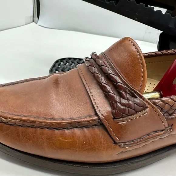 Allen Edmonds Newcomb Mens 9.5 Woven Leather Penny Loaders Slip On Shoes Leather