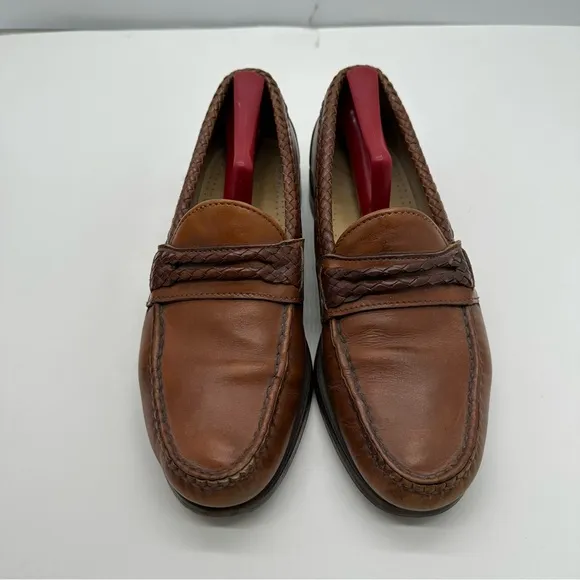 Allen Edmonds Newcomb Mens 9.5 Woven Leather Penny Loaders Slip On Shoes Leather