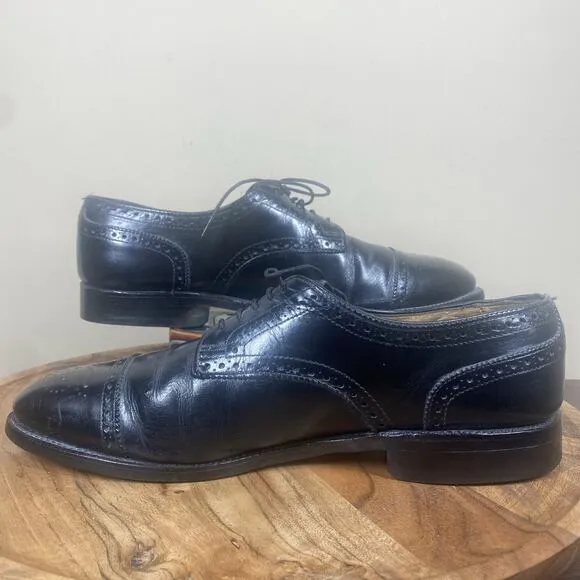 Allen Edmonds Sanford Mens Black Size 9.5 Leather Oxford Cap Toe Dress Shoes