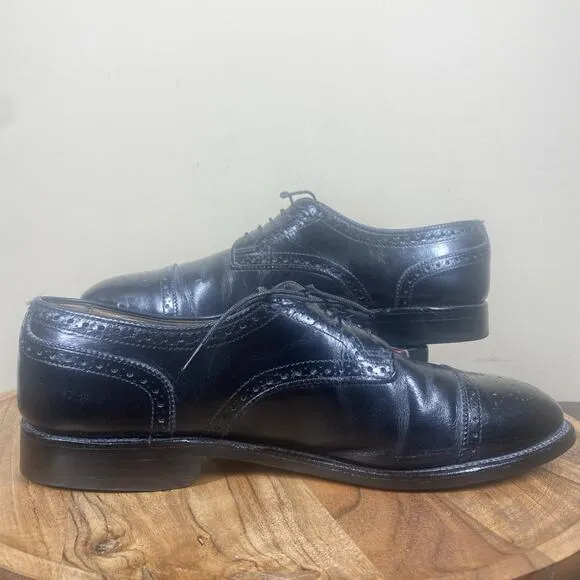 Allen Edmonds Sanford Mens Black Size 9.5 Leather Oxford Cap Toe Dress Shoes