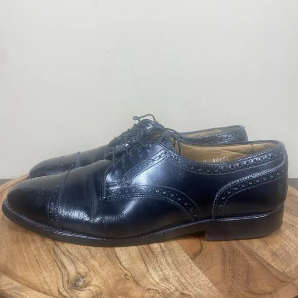 Allen Edmonds Sanford Mens Black Size 9.5 Leather Oxford Cap Toe Dress Shoes
