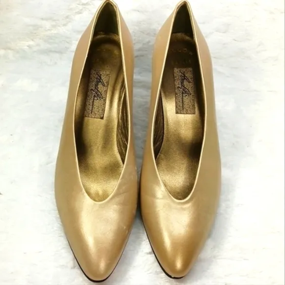 Amalfi Dahlia Taupe Gold Leather Heels Women's Shoes Size 9 Made in Italy
