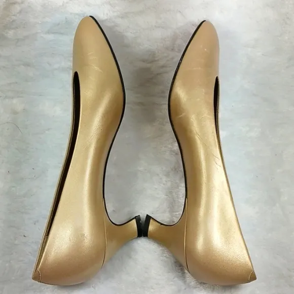 Amalfi Dahlia Taupe Gold Leather Heels Women's Shoes Size 9 Made in Italy