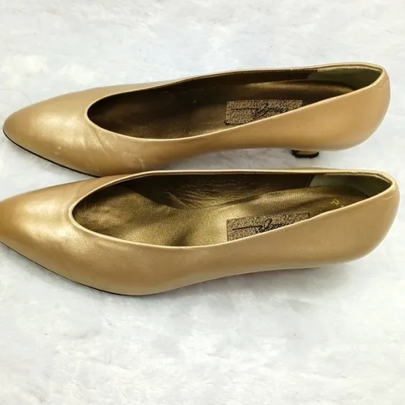 Amalfi Dahlia Taupe Gold Leather Heels Women's Shoes Size 9 Made in Italy