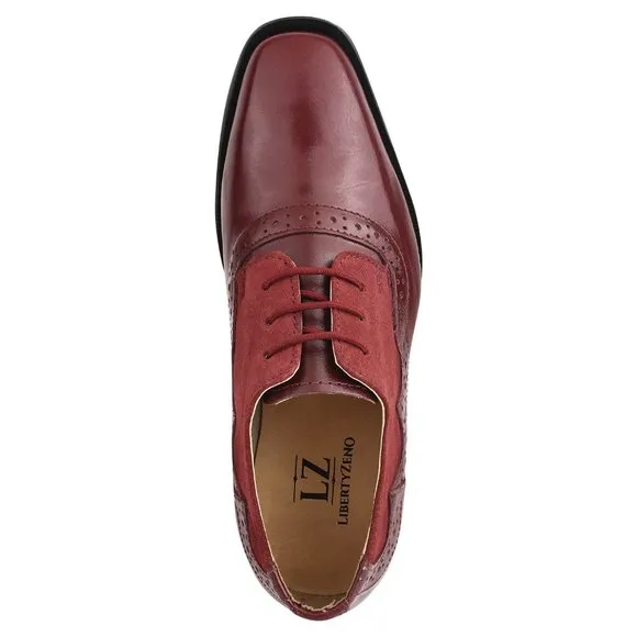 Amy Burgundy  Leather/Suede Oxford Style Kids Dress Shoes