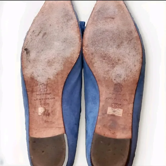 Ann Taylor Suede NuBuck Di Lauro Ballerina Flats Size 9.5 Color Blue