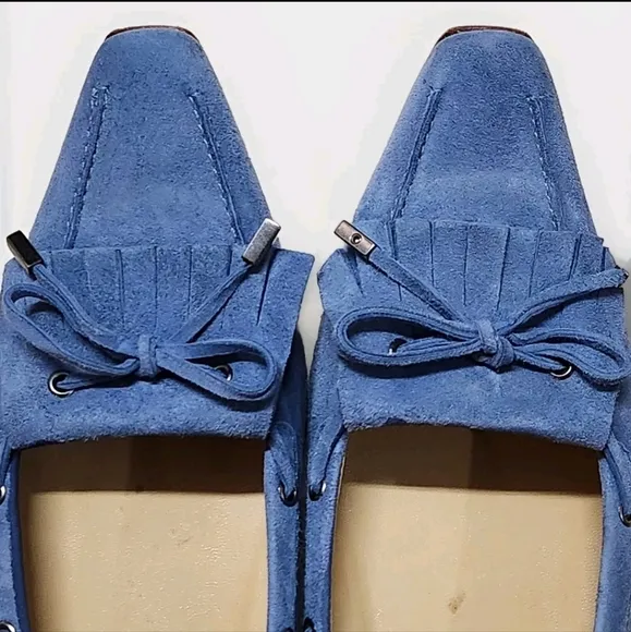 Ann Taylor Suede NuBuck Di Lauro Ballerina Flats Size 9.5 Color Blue